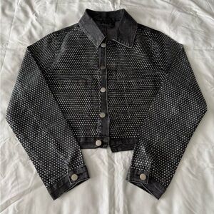 Grey Denim Jacket With Rhinestone Detail